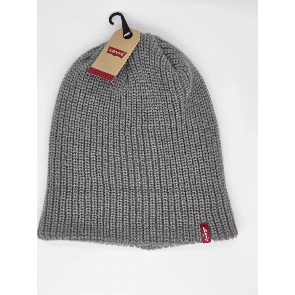 Levi's Beanie Hat 3 Pack Lot 2 Black Ribbed Fold Over Cuff Logo, 1 Gray NWT